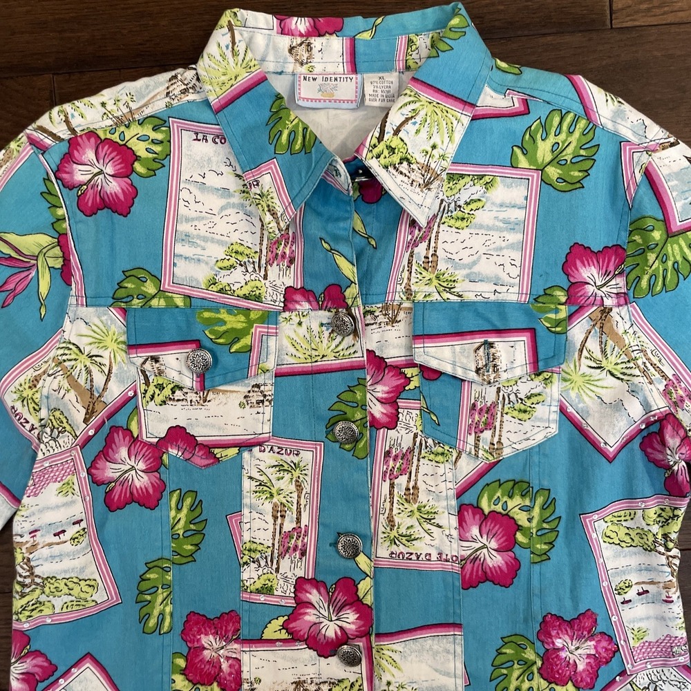 Vintage New Identity‎ Tropical Print Sequin Jacket Women's XL Cotton Lycra